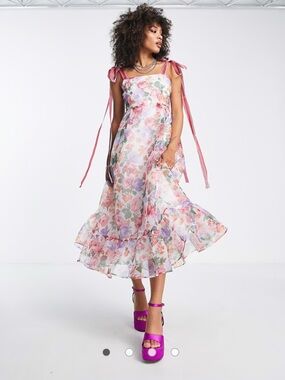Sister Jane Pastel Floral Tie-Shoulder Midi Dress size Medium